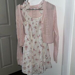 Hollister Pink Cardigan and Floral Dress